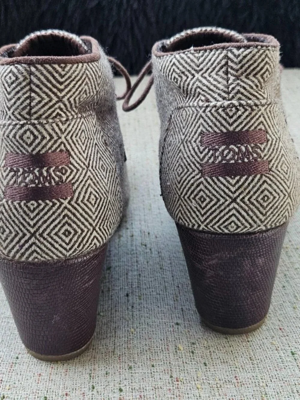 Toms Women Boots Shoes Brown Fabric Upper High Top Wedge Shoes Size 40EU 9US